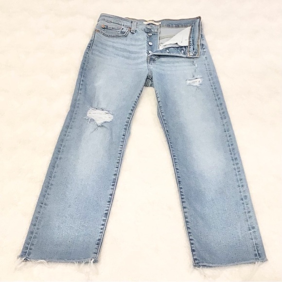 Levi’s 28 (6/7) Wedgie Straight Women’s Jeans Distressed High Rise Cropped - Picture 3 of 13